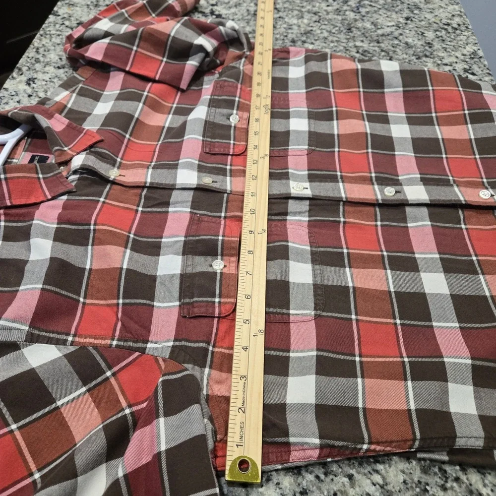 Banana Republic Button Down Shirt Mens L Red Brown Plaid Long Sleeve preppy